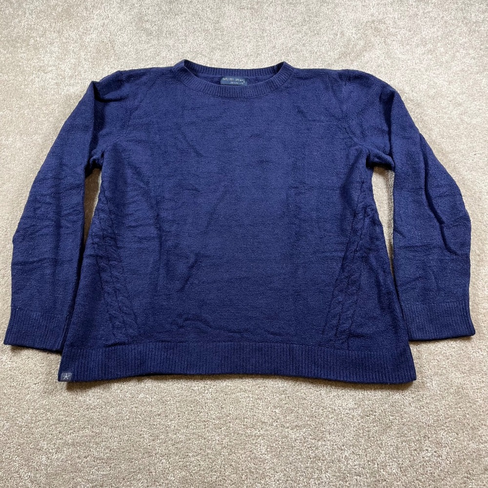 Barefoot Dreams Sweater Womens XL Navy Blue CozyChic Lite Side Cable BDWCL21889